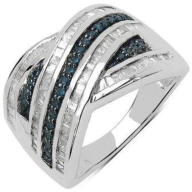 1.02 Carat Genuine Blue Diamond & White Diamond .925 Sterling Silver Ring
