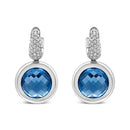 18K White Gold Bezel Set 11mm Blue Topaz and 1/2 Cttw Invisible Set Diamond Bale Dangle Earrings (F-G Color, VS1-VS2 Clarity)-1