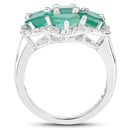 3.33 Carat Genuine Zambian Emerald and White Zircon .925 Sterling Silver Ring-2