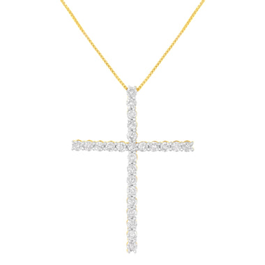 .925 Sterling Silver 3.0 Cttw Round Shape Diamond 1-1/2" Cross Pendant with Box Chain Necklace (I-J Color, I2-I3 Clarity) - 18"
