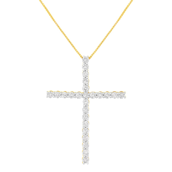 .925 Sterling Silver 3.0 Cttw Round Shape Diamond 1-1/2" Cross Pendant with Box Chain Necklace (I-J Color, I2-I3 Clarity) - 18"