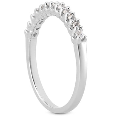 14k White Gold Fancy U Setting Shared Prong Diamond Wedding Ring Band - 0