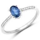 0.54 Carat Genuine Blue Sapphire and White Diamond 14K White Gold Ring-1
