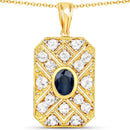 3.43 Carat Genuine Blue Sapphire and White Topaz .925 Sterling Silver Pendant-1