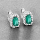0.91 Carat Genuine Zambian Emerald and White Diamond 14K White Gold Earrings-4