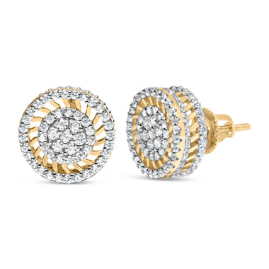10K Yellow Gold 1.00 Cttw Diamond Halo Radiant Sunburst Stud Earrings (I-J Color, I2-I3 Clarity) - 0