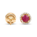 0.71 Carat Genuine Ruby and White Diamond 14K Yellow Gold Earrings-3
