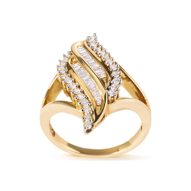 10K Yellow Gold 1/2 Cttw Round and Baguette Cut Diamond Cocktail Ring (H-I Color, I1-I2 Clarity) - 0