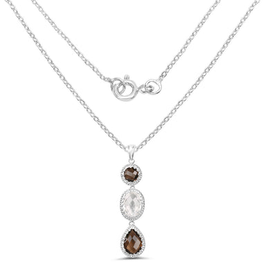 12.14 Carat Genuine Crystal Quartz & Smoky Quartz .925 Sterling Silver Pendant - 0