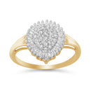 10K Yellow Gold 1/2 Cttw Round & Baguette Cut Diamond Pear Shaped Domed PavÃ© Cluster with Halo Cocktail Ring (J-K Color, I1-I2 Clarity) - Size 4-1/4-2