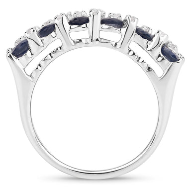 3.66 Carat Genuine Blue Sapphire and White Topaz .925 Sterling Silver Ring - 0