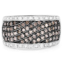 0.87 Carat Genuine Champagne Diamond and White Diamond .925 Sterling Silver Ring-3