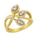 10K Yellow Gold 1/2 Cttw Round-Cut Diamond Layered Crossover Triple Leaf Bypass Ring (I-J Color, I1-I2 Clarity) - Size 7-1