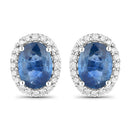 2.16 Carat Genuine Blue Sapphire and White Diamond 14K White Gold Earrings-4