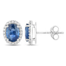 2.16 Carat Genuine Blue Sapphire and White Diamond 14K White Gold Earrings-5