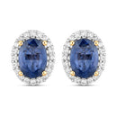 2.16 Carat Genuine Blue Sapphire and White Diamond 14K Yellow Gold Earrings-1
