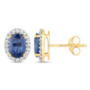 2.16 Carat Genuine Blue Sapphire and White Diamond 14K Yellow Gold Earrings-2