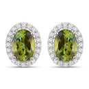 1.92 Carat Genuine Green Tourmaline and White Diamond 14K White Gold Earrings-5