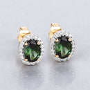 1.92 Carat Genuine Green Tourmaline and White Diamond 14K Yellow Gold Earrings-8