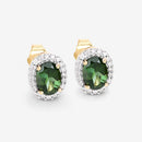 1.92 Carat Genuine Green Tourmaline and White Diamond 14K Yellow Gold Earrings-9