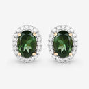 1.92 Carat Genuine Green Tourmaline and White Diamond 14K Yellow Gold Earrings-11