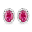 1.96 Carat Genuine Ruby and White Diamond 14K White Gold Earrings-1