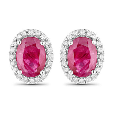 1.96 Carat Genuine Ruby and White Diamond 14K White Gold Earrings