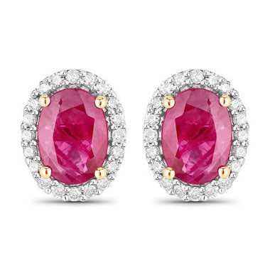 1.96 Carat Genuine Ruby and White Diamond 14K Yellow Gold Earrings