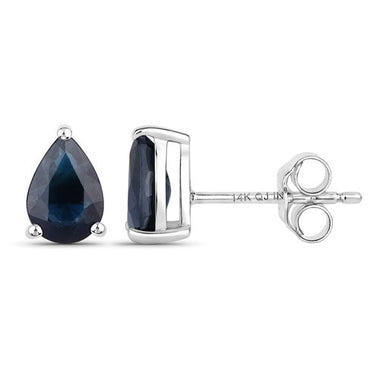 1.60 Carat Genuine Blue Sapphire 14K White Gold Earrings - 0