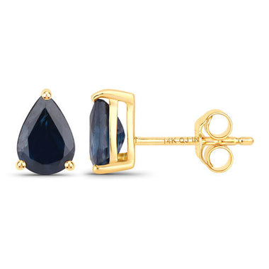 1.60 Carat Genuine Blue Sapphire 14K Yellow Gold Earrings - 0