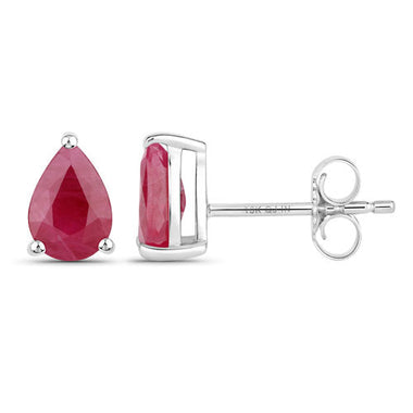 1.60 Carat Genuine Ruby 10K White Gold Earrings - 0