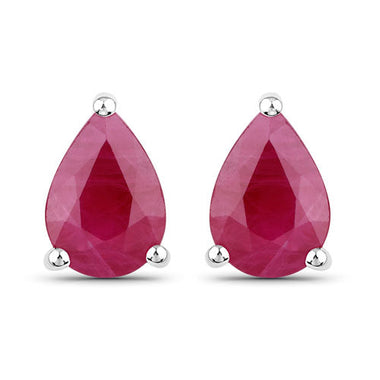 1.60 Carat Genuine Ruby 14K White Gold Earrings