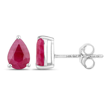 1.60 Carat Genuine Ruby 14K White Gold Earrings - 0