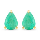 1.30 Carat Genuine Zambian Emerald 10K Yellow Gold Earrings-1