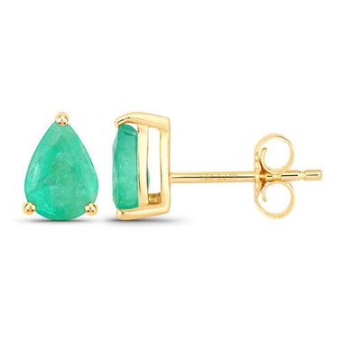 1.30 Carat Genuine Zambian Emerald 10K Yellow Gold Earrings - 0