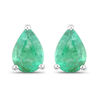 1.30 Carat Genuine Zambian Emerald 14K White Gold Earrings