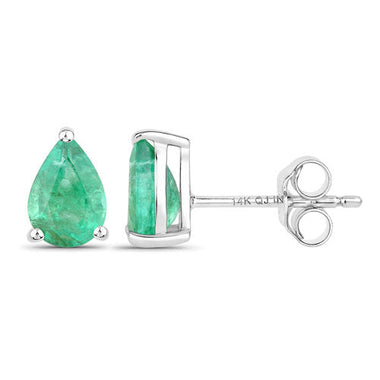 1.30 Carat Genuine Zambian Emerald 14K White Gold Earrings - 0
