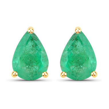 1.30 Carat Genuine Zambian Emerald 14K Yellow Gold Earrings