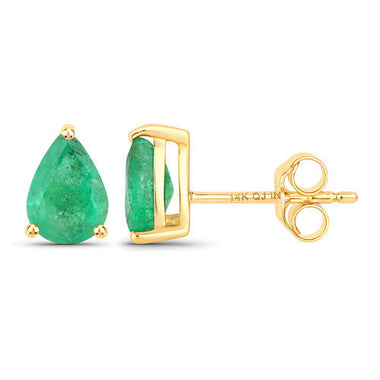 1.30 Carat Genuine Zambian Emerald 14K Yellow Gold Earrings - 0