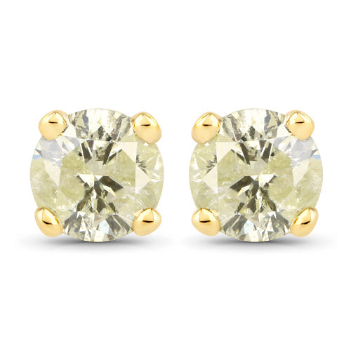 0.95 Carat Genuine LB Diamond 14K Yellow Gold Earrings