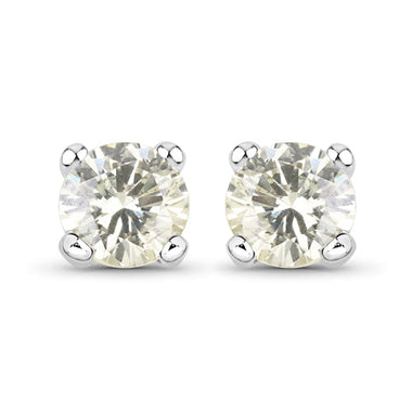 0.71 Carat Genuine White Diamond 14K White Gold Earrings - 0