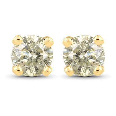 0.92 Carat Genuine LB Diamond 14K Yellow Gold Earrings - 0
