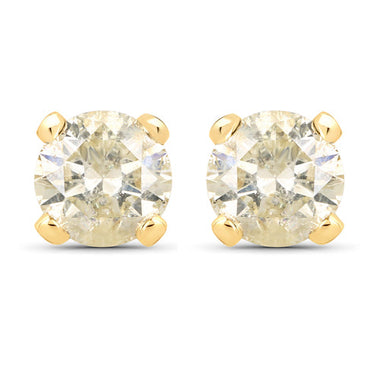 0.98 Carat Genuine LB Diamond 14K Yellow Gold Earrings - 0