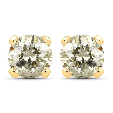 0.98 Carat Genuine LB Diamond 14K Yellow Gold Earrings - 0