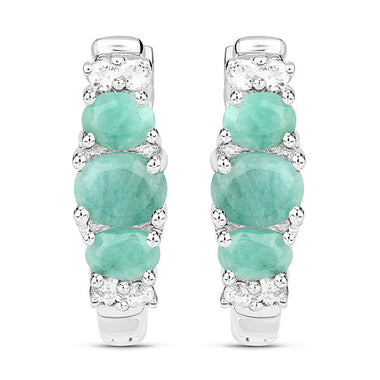 1.30 Carat Genuine Emerald and White Topaz .925 Sterling Silver Earrings - 0