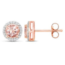 0.93 Carat Genuine Morganite and White Diamond 14K Rose Gold Earrings-8