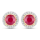 1.22 Carat Genuine Ruby and White Diamond 14K Yellow Gold Earrings-5