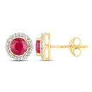 1.22 Carat Genuine Ruby and White Diamond 14K Yellow Gold Earrings-6
