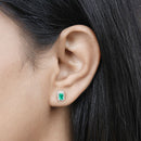 0.91 Carat Genuine Zambian Emerald and White Diamond 14K White Gold Earrings-14