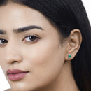 0.91 Carat Genuine Zambian Emerald and White Diamond 14K White Gold Earrings-15